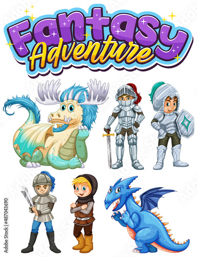 Set of dragon and fairy tale cartoon characters