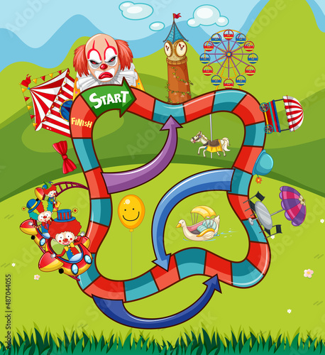 Snake and ladders game template in circus theme