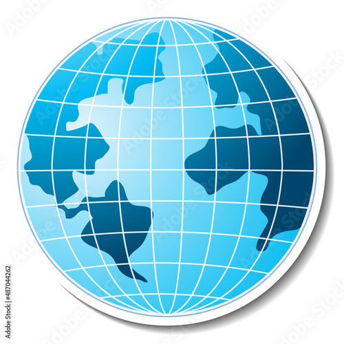 Earth globe cartoon sticker on white background