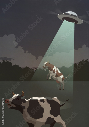 UFO light abducting cow from rural field
 photo