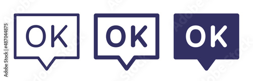Ok text on speech bubble icon. Message symbol vector isolated on white background.