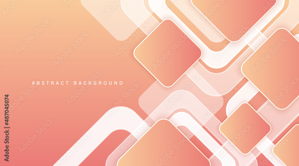 Abstract modern overlay square geometric pattern background with shadow decoration. Minimal style transparent rounded square shape texture element. Simple vibrant pastel gradient graphic