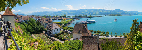 breathtaking view from capuchin monastery Rapperswil, to lake Zurichsee and Obersee, switzerland photo