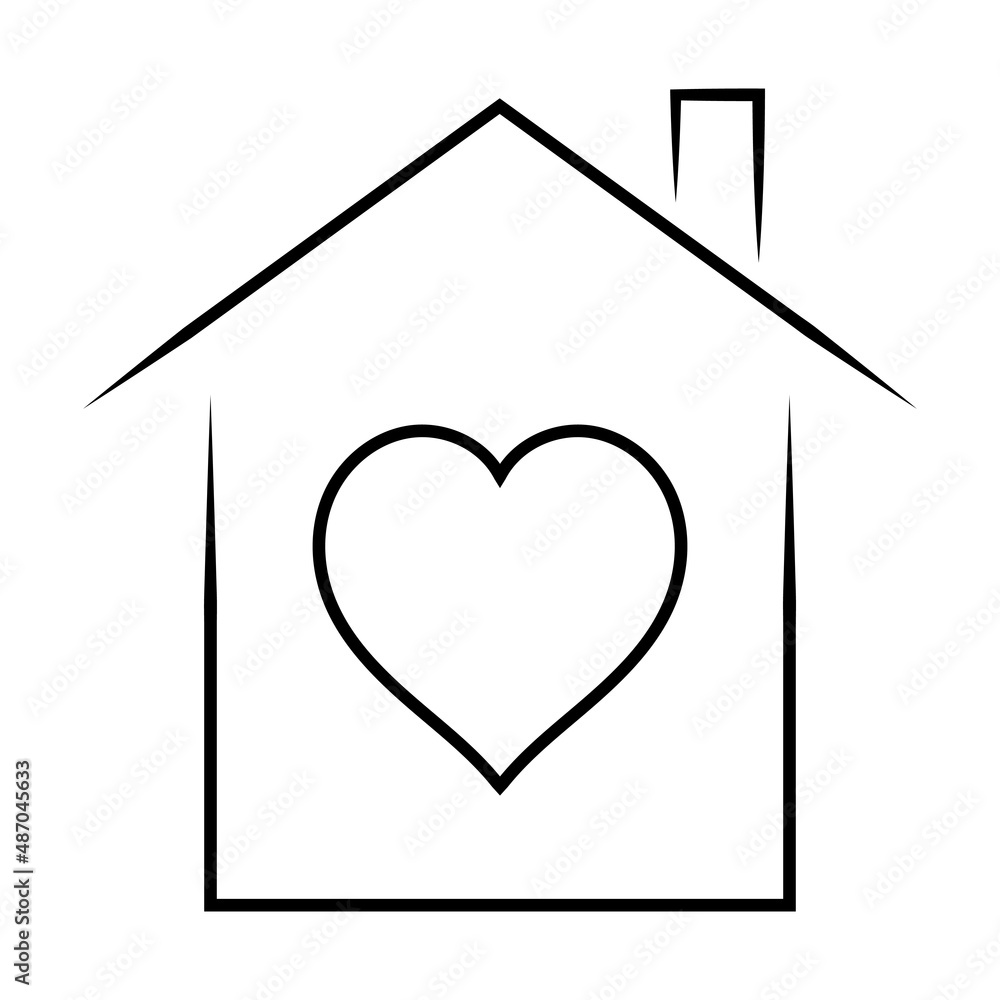 Cute cozy house with heart icon housing sign family love and support