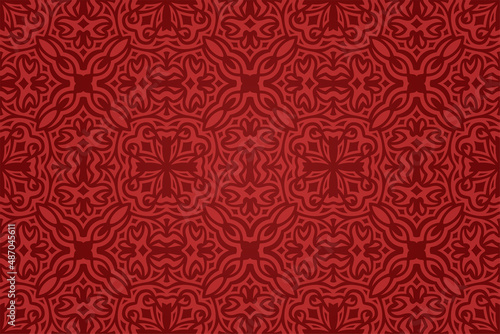 Obraz na plátně Art with colorful red tribal tile pattern