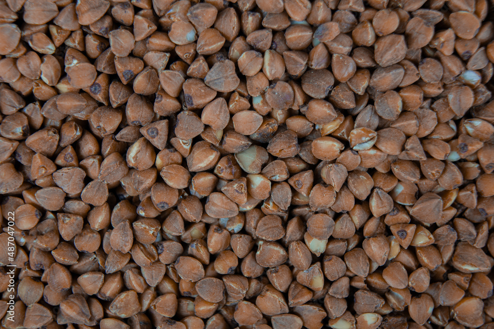 The texture of buckwheat. Texture of healthy vegetarian or vegan food