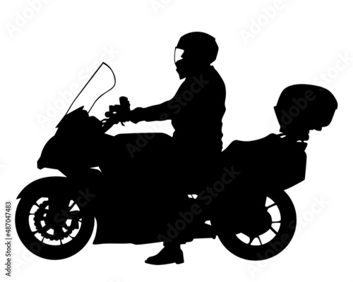 Man in protective clothing rides sport bike. Isolated silhouette on a white background