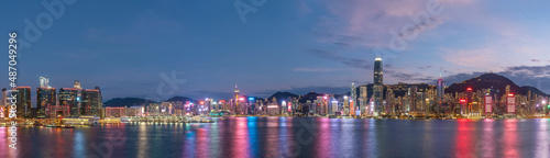 Scenery of panorama of Victoria harbor of Hong Kong city at dusk