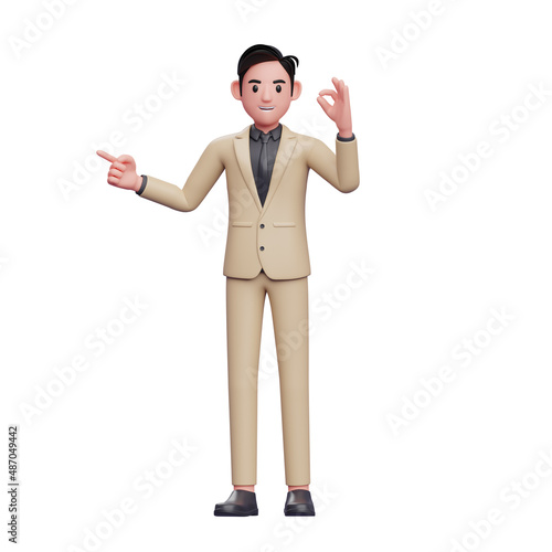 3d Businessman pointing recommend gesture, 3D render businessman character illustration