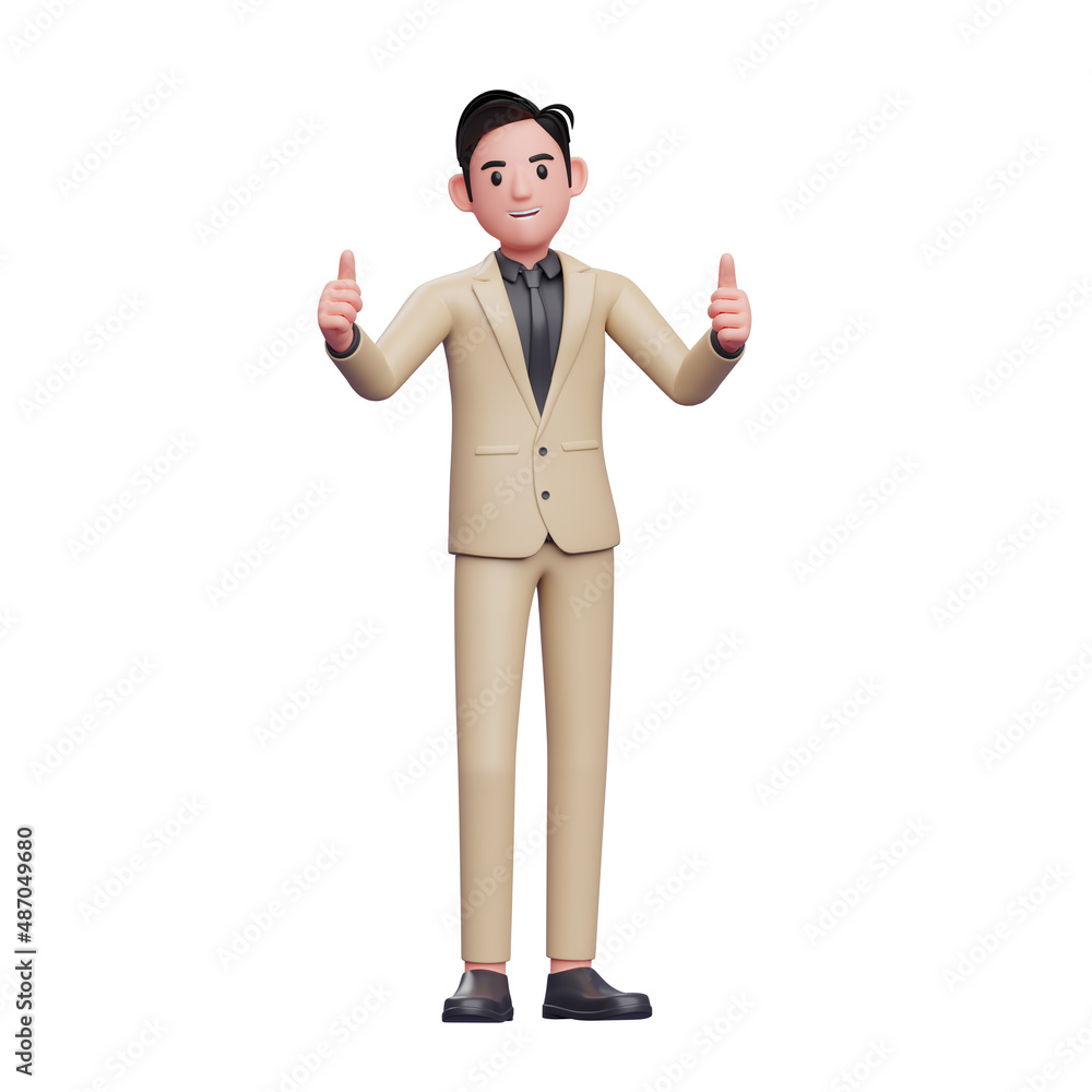 Businessman showing two thumbs up give appreciation, 3D render character illustration Businessman showing two thumbs up give appreciation, 3D render character illustration
