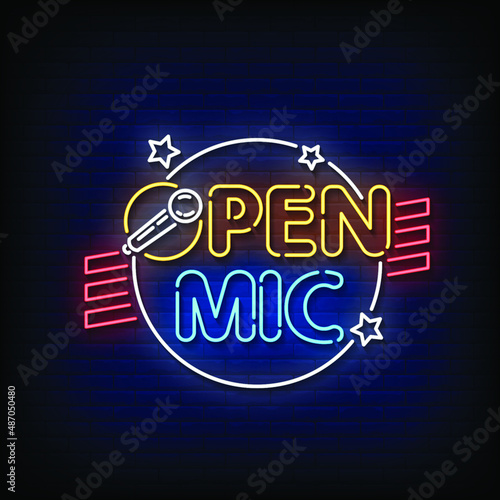 Open Mic Neon Signs Style Text Vector
