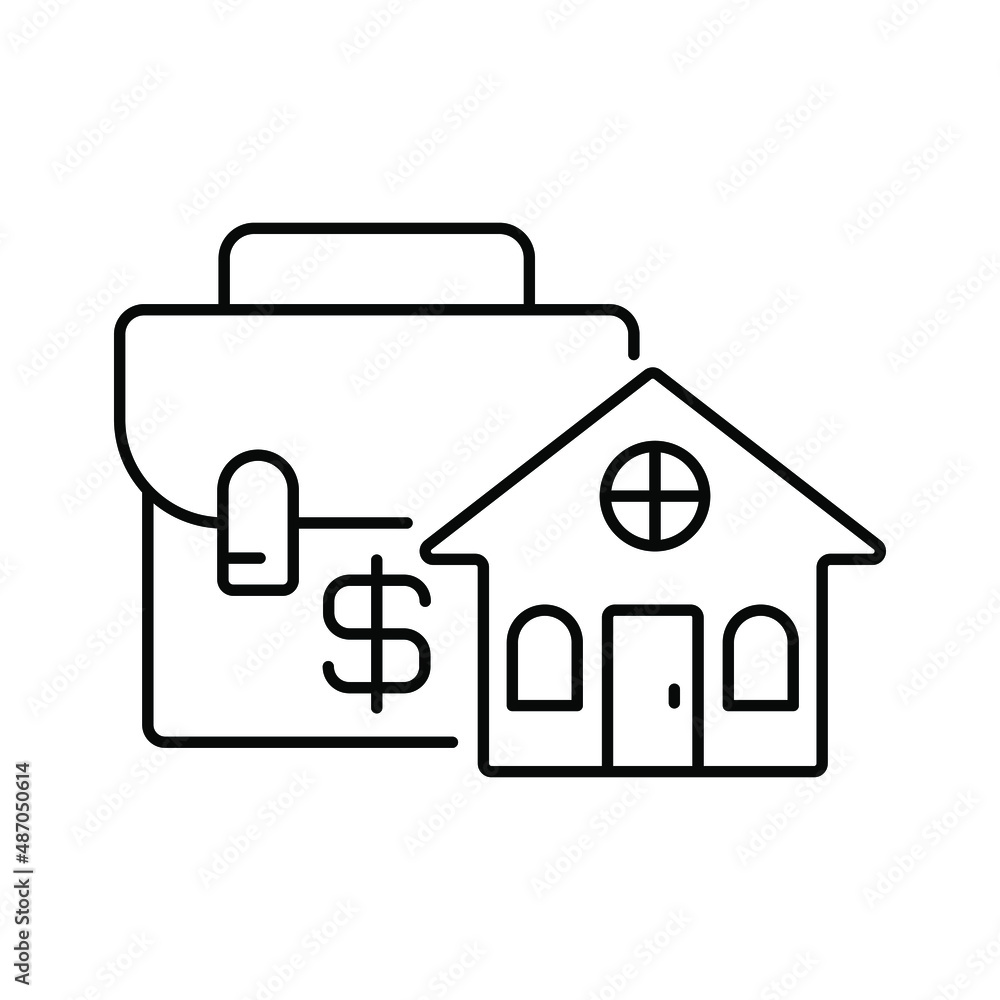 briefcase with dollar icon, investment, house. Line icon briefcase with dollar icon, investment, house. Line icon