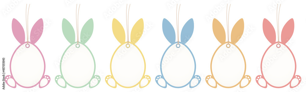 Obraz premium Set 6 Anhänger Ostereier Mit Hasenohren Rahmen Retrofarben