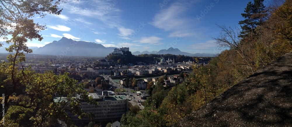 Fototapeta premium Landscape, blue sky, view from the mountain, austria