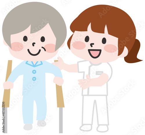 理学療法士とリハビリするイラスト 