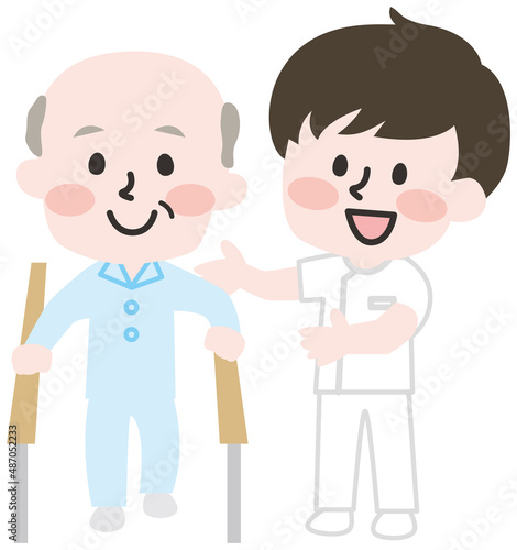 理学療法士とリハビリするイラスト 