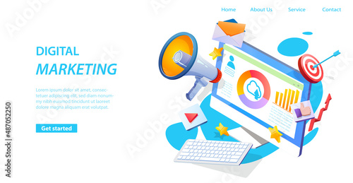 Digital marketing. Social media concept. Vector mobile device concept. Teamwork concept.