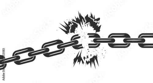 Broken steel chain links. Freedom concept. Disconnect. Flat vector illustration isolated on white background.