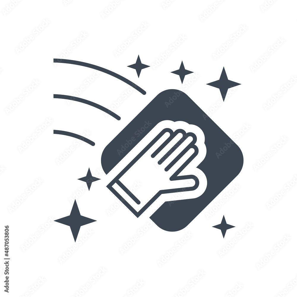 Obraz premium Cleaning related vector glyph icon. Hand with a napkin wipes the surface. Clean sign. Isolated on white background. Editable vector illustration