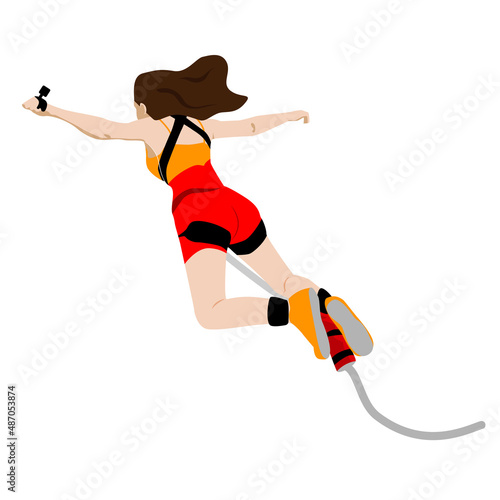 girl jumps with a bungee, vector illustration on a white background