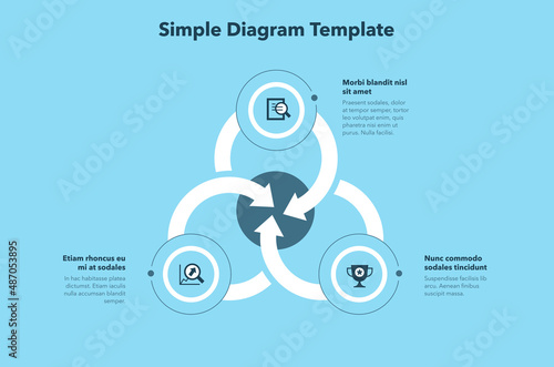Simple business diagram with three steps – blue version. Easy to use for your design or presentation.