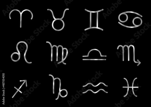 Zodiac constellations symbols in silver