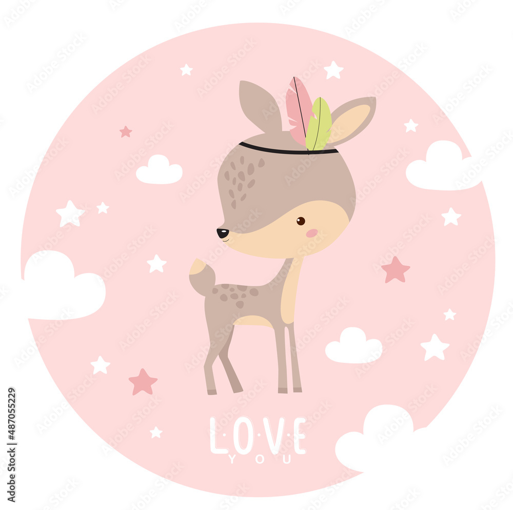 Print. Children's illustration with a little deer. Baby rug. Cartoon Deer. Print. Children's illustration with a little deer. Baby rug. Cartoon Deer.