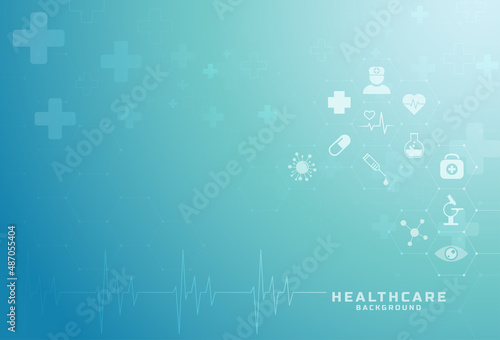 Abstract medical background with flat .icons and symbols. Template design .with concept and idea for healthcare .technology, innovation medicine, .healthcare, science. Vector illustration.