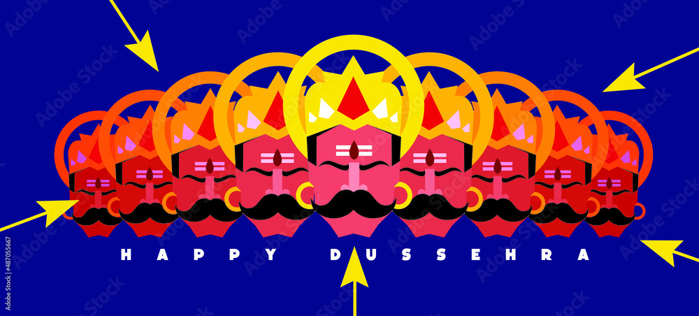 Fototapeta premium Happy Dussehra, illustration of arrows and ravan, Indian festival, killing ravan, devil