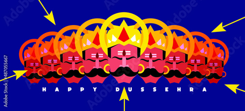 Happy Dussehra  illustration of arrows and ravan  Indian festival  killing ravan  devil