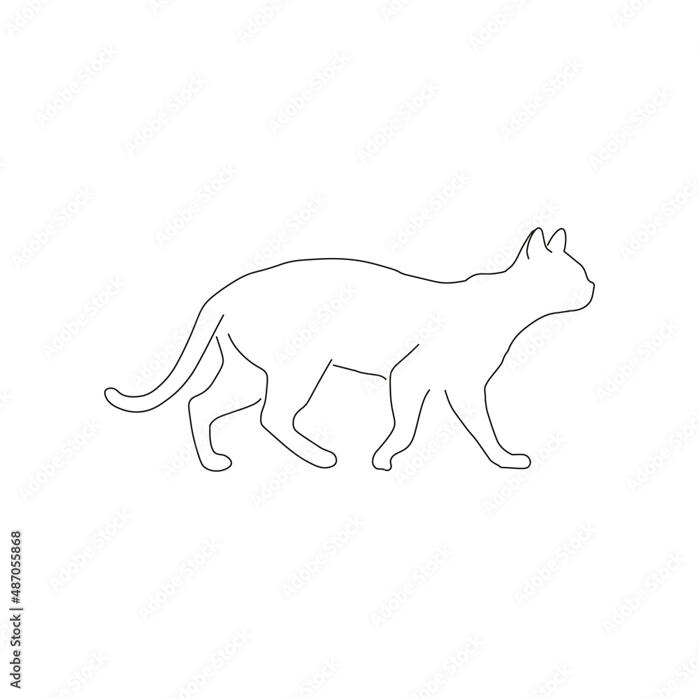 Line monochrome illustration of walking cat. Suitable for signboards, shops, banners, books etc. Vector silhouette. Line monochrome illustration of walking cat. Suitable for signboards, shops, banners, books etc. Vector silhouette.