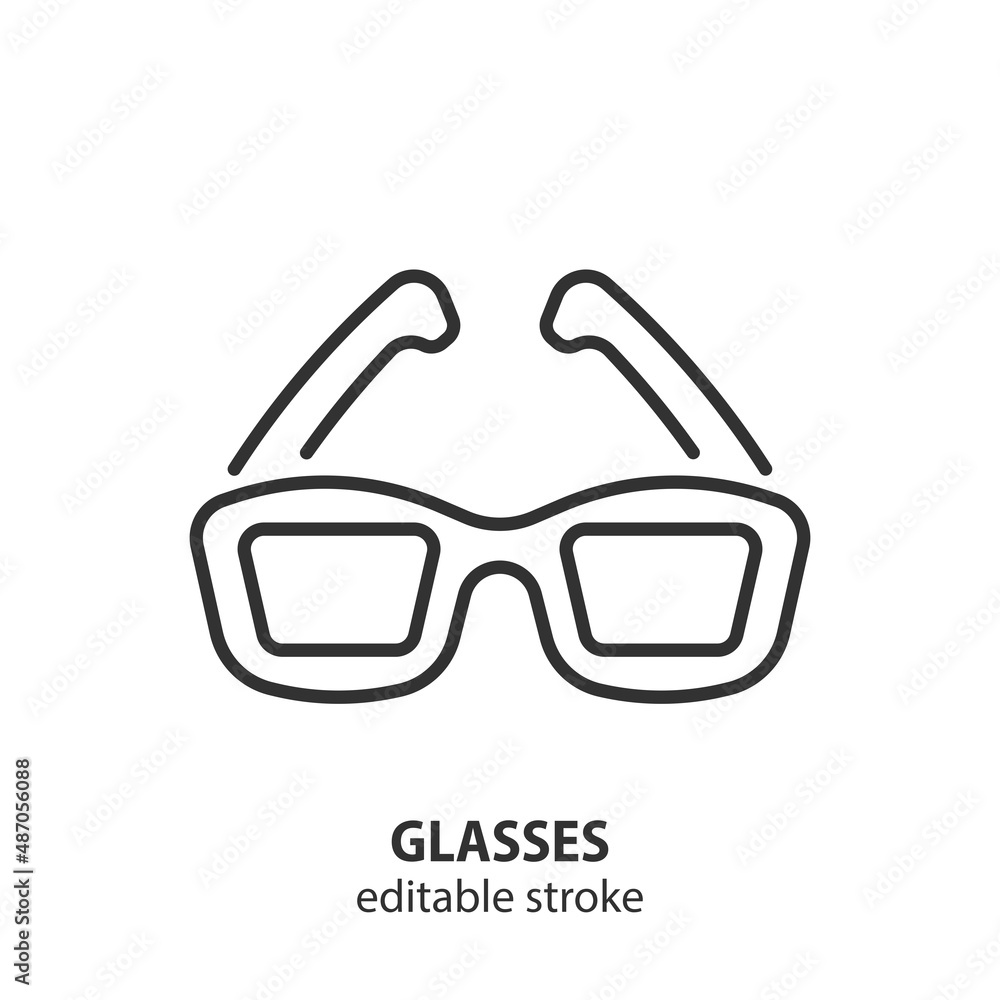 Glasses line icon. 3d cinema glasses vector symbol. Editable stroke. Glasses line icon. 3d cinema glasses vector symbol. Editable stroke.