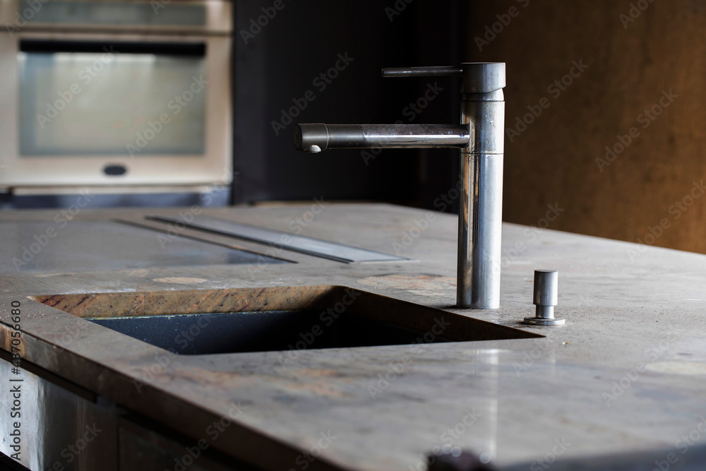 Kitchen stone island after fire. Kitchen stone island after fire.