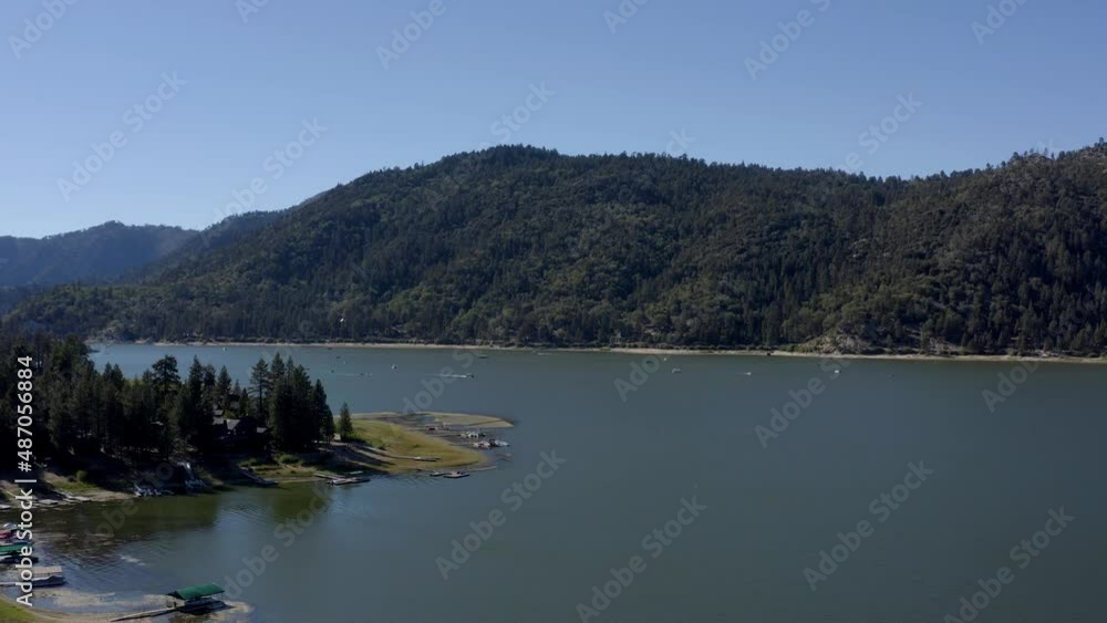 A stunning drone shot flying over Big Bear Lake in San Bernardino County, California. A stunning drone shot flying over Big Bear Lake in San Bernardino County, California.