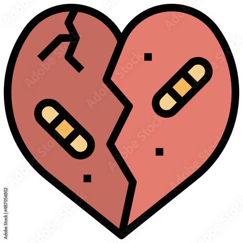 BROKEN HEART filled outline icon,linear,outline,graphic,illustration