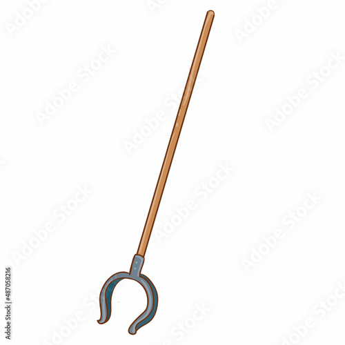 old stove tong with long handle, vintage, cartoon illustration, isolated object on white background, vector,