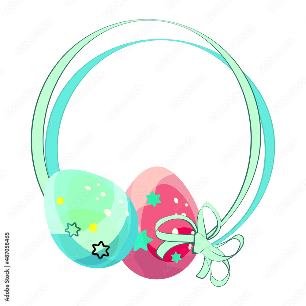 Easter decoration. Eggs for the feast of consecration. Digital, colorful drawing for postcards and stickers. Congratulations on the Easter holiday.Printing on fabric and paper.