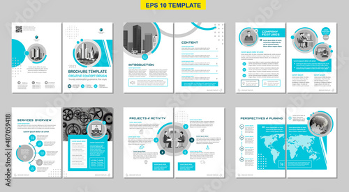 Brochure creative design. Multipurpose template, include cover, back and inside pages. Trendy minimalist flat geometric design. Vertical a4 format.