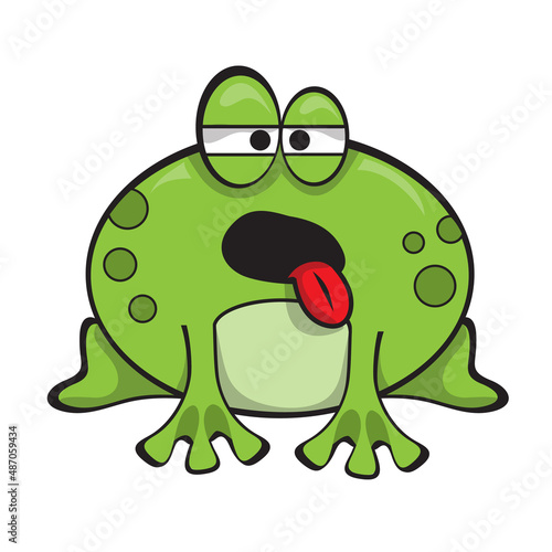 Cute green frog sticking its tongue out and showing a worrying apathetic attitude. Cartoon icon on white