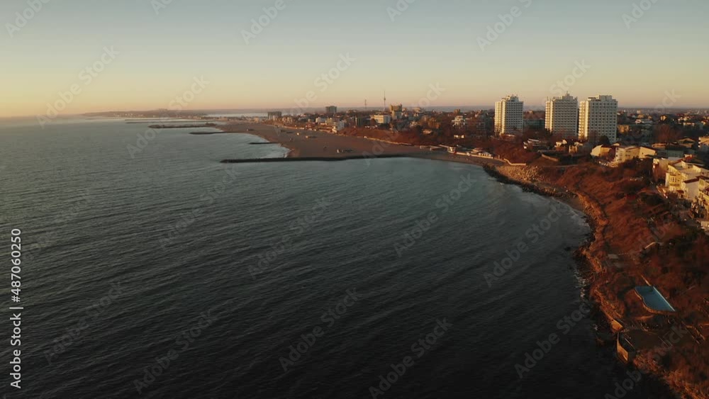 4k Agigea and Eforie Nord seaside resorts. Aerial view during a beautiful sunrise, Black Sea landmark in Romania. 4k Agigea and Eforie Nord seaside resorts. Aerial view during a beautiful sunrise, Black Sea landmark in Romania.