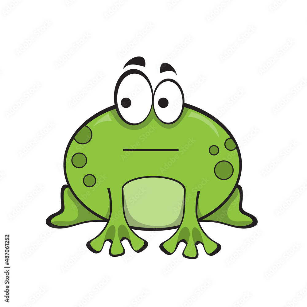 Cute green frog with indifferent emotion. The frog looks to the side. Cartoon icon on white Cute green frog with indifferent emotion. The frog looks to the side. Cartoon icon on white