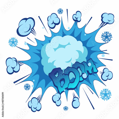 Boom comic book explosion snowball, vector illustration