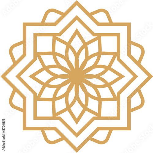 Abstract oriental muslim arabic golden framed emblems. Traditional ornamental arabic luxury frames vector illustration set. Oriental style gold outline rosettes