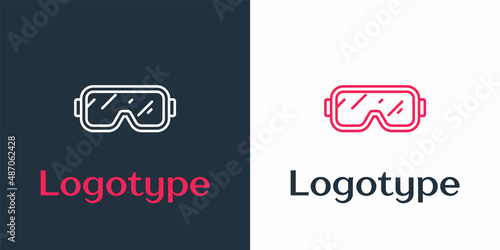 Logotype line Diving mask icon isolated on white background. Extreme sport. Diving underwater equipment. Logo design template element. Vector