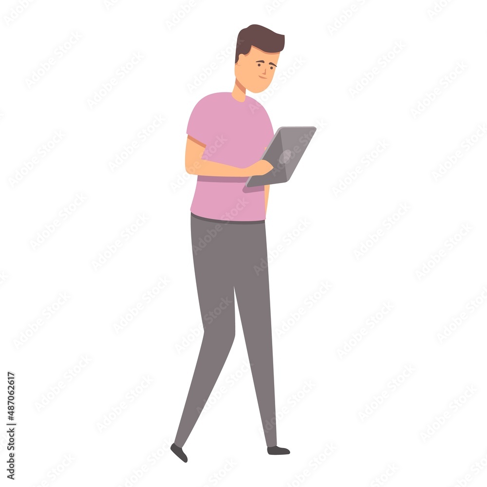 Boy digital reading icon cartoon vector. Online book. Culture web Boy digital reading icon cartoon vector. Online book. Culture web