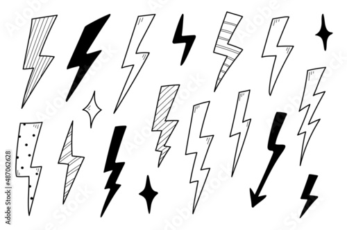 Lightning doodle thunderbolt. Hand drawn doodle sketch style. Electric flash energy bolt icon. Vector illustration.