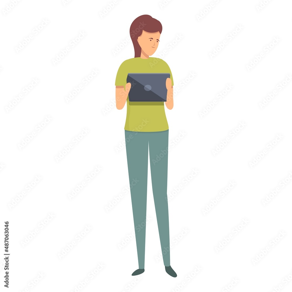 Girl online read icon cartoon vector. Digital study. School store Girl online read icon cartoon vector. Digital study. School store