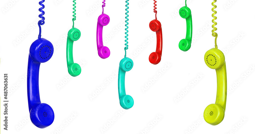 Colored phones hanging Colored phones hanging