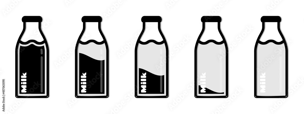 Different Milk Bottle Icons - Vector Illustrations Set Isolated On White Background Different Milk Bottle Icons - Vector Illustrations Set Isolated On White Background