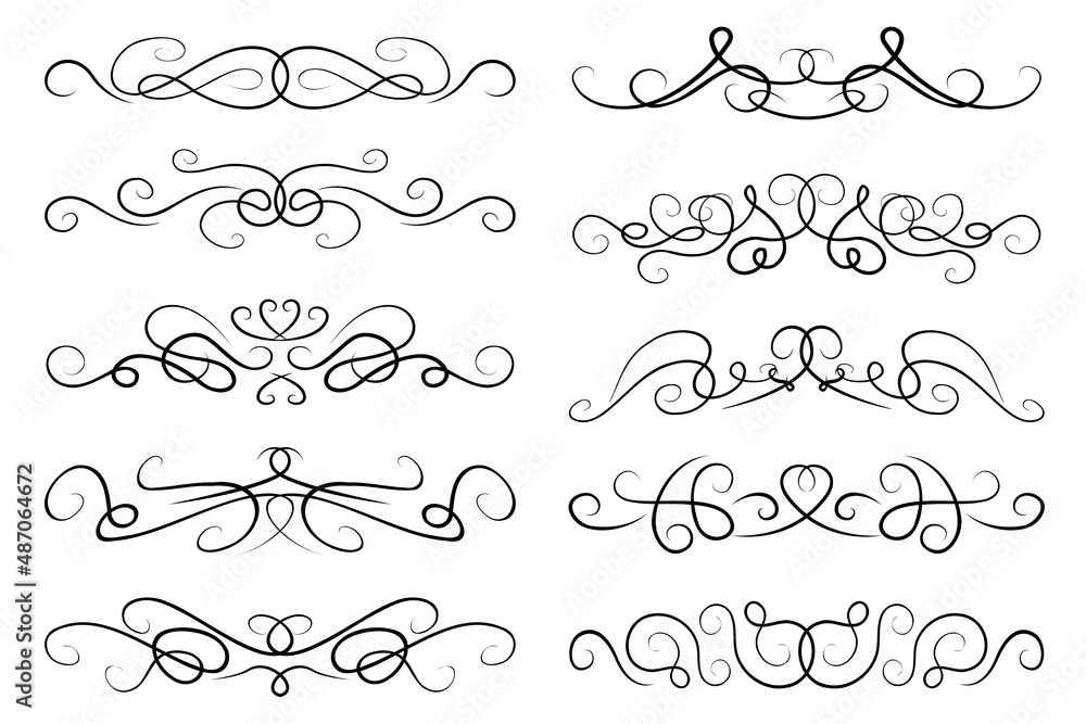 abstract text dividers. Collection of paragraph separating designs. Black ornate swirly borders, curvy lines, elegant text dividers set abstract text dividers. Collection of paragraph separating designs. Black ornate swirly borders, curvy lines, elegant text dividers set